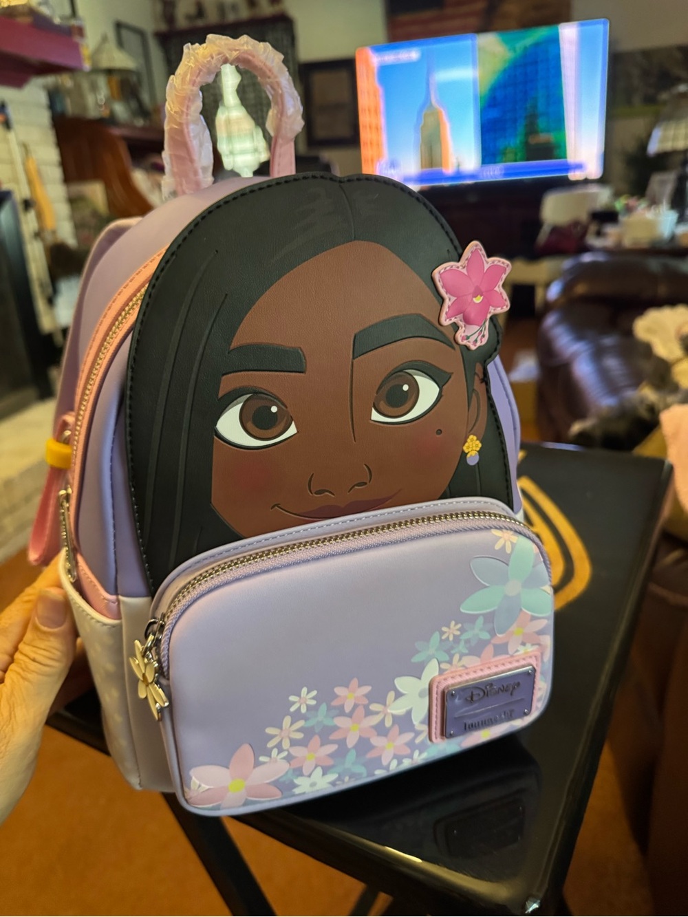 Disney Encanto Lavender Kids Backpack with Character Face and Floral Accents